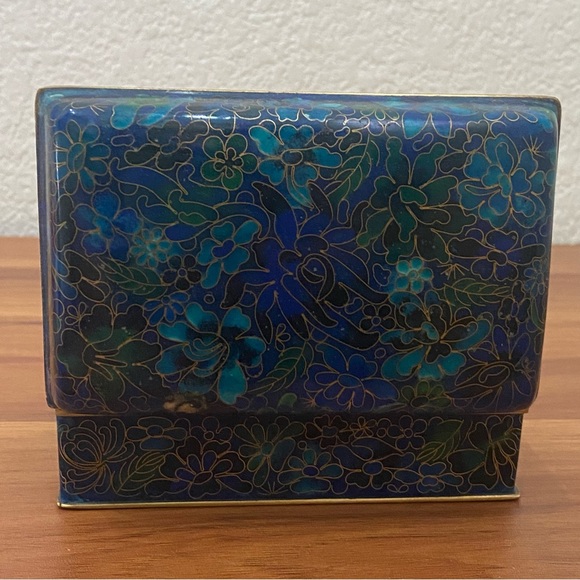 Vintage Chinese Cloisonne Blue Enamel Floral Hinged Trinket Box - Picture 5 of 16